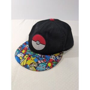 Pokemon Snapback Hat Mens Black One Size Adjustable Flat Brim Embroidered Logo